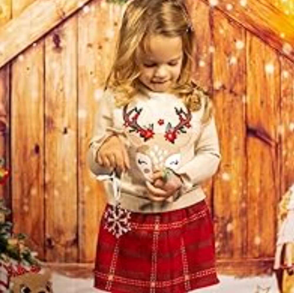 New Cynthia Rowley Embroidered Reindeer Sweater Matching Skirt & Headband Set 2T - Picture 6 of 17
